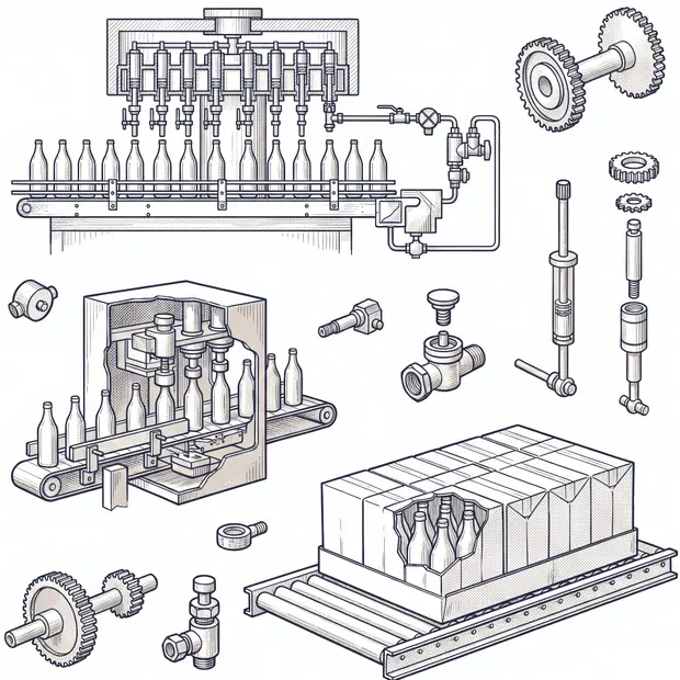 Filling head, capping station and packaged cartons on a conveyor